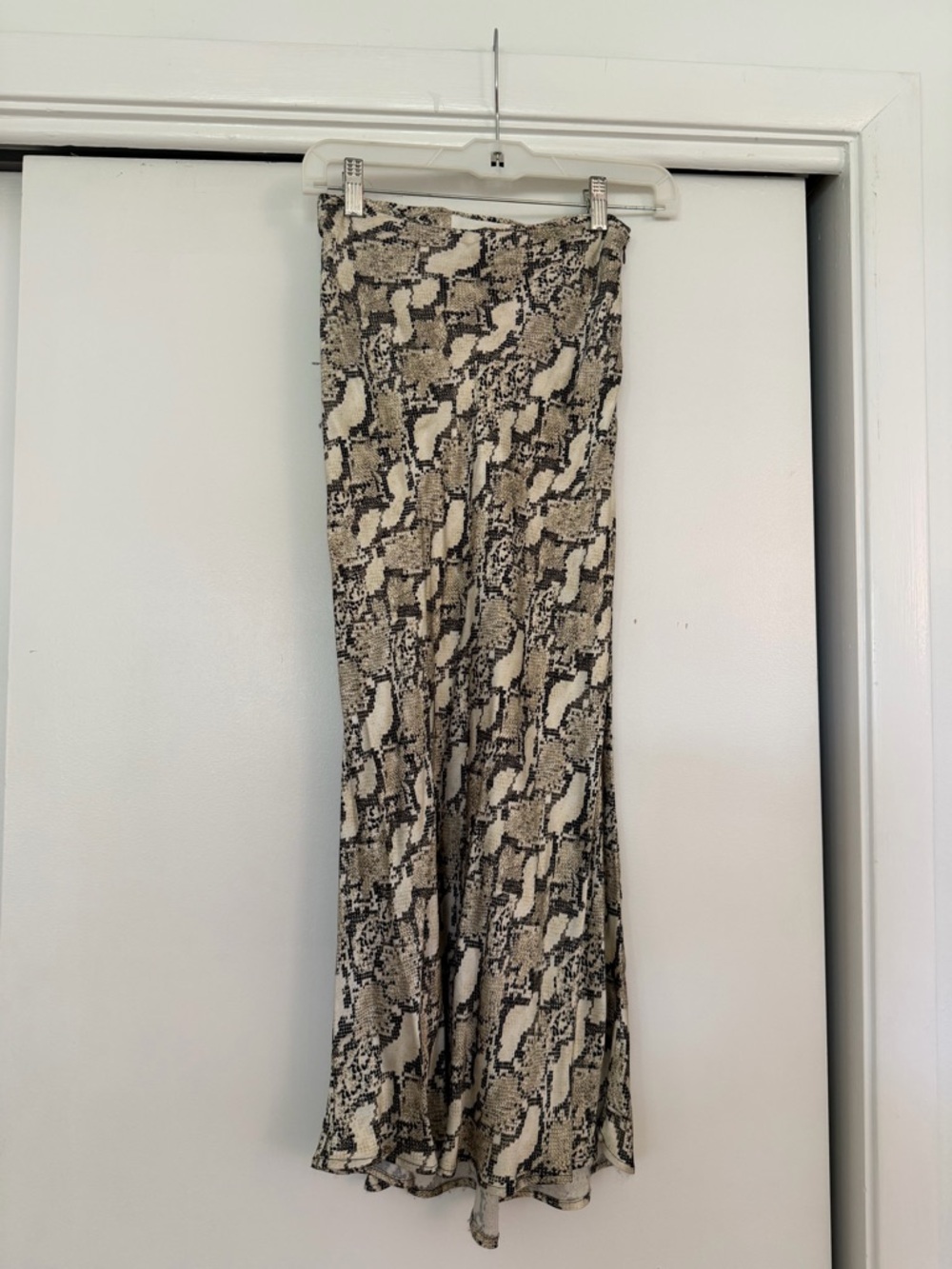 H&M Snake-Print Midi Skirt in Beige and Black